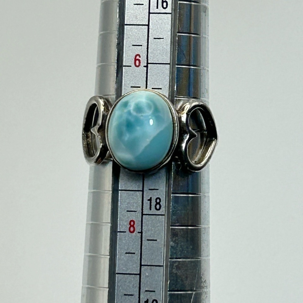 925 Silver Light Blue Larimar Ring Size 7 Side Hearts - Picture 12 of 12